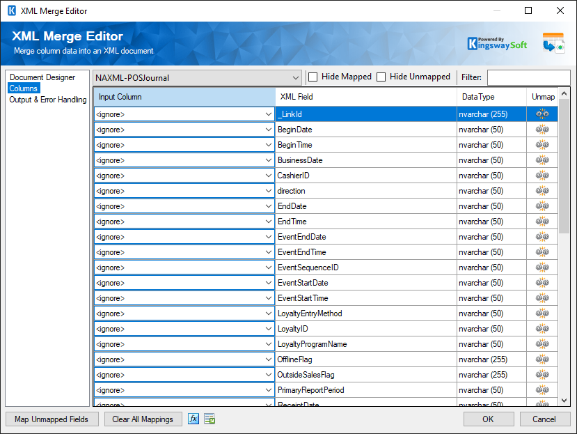 XML Merge - Columns Page